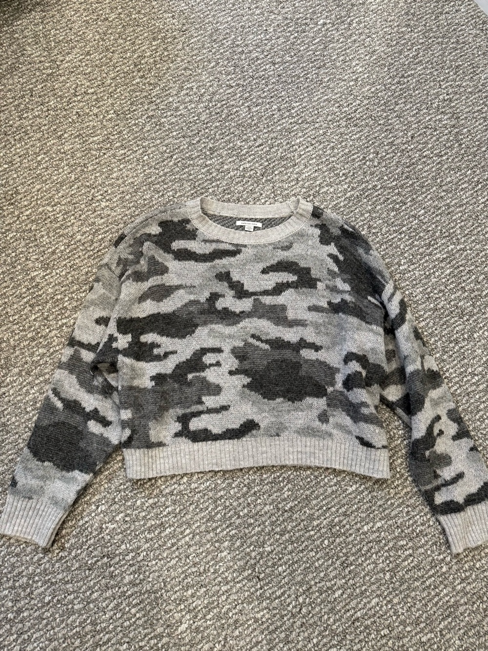 American Eagle Outfitters Gray Camouflage Crewneck Sweater